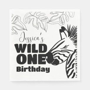 サファリシマウマ手描きワイルドパーティー 誕生日 スタンダードランチョンナプキン