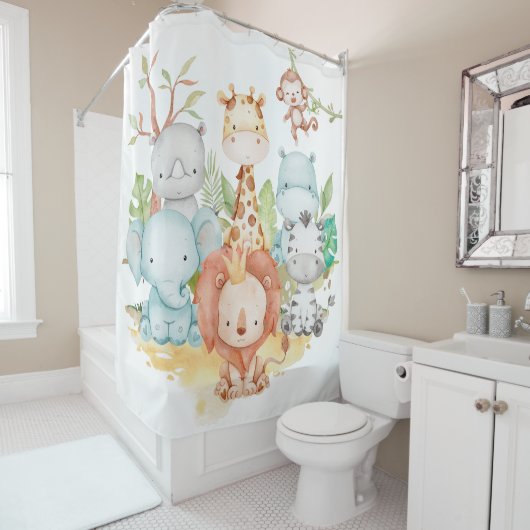 サファリシャワーカーテン、キッズバスルーム シャワーカーテン (インサイチュ)