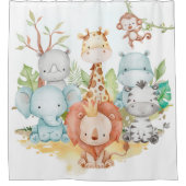 サファリシャワーカーテン、キッズバスルーム シャワーカーテン (正面)