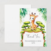 サファリシンプルキリン赤ちゃんシャワー サンキューカード (正面/裏面)