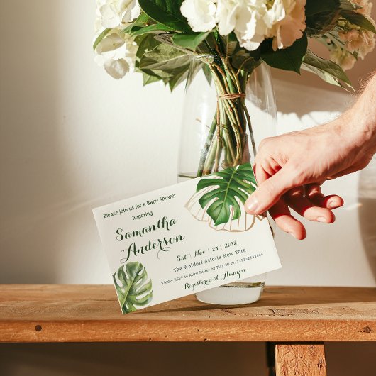 サファリシンプルトロピカルワイルドワンベビーシャワー 招待状