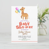 サファリシンプルーかわいい動物キリン赤ちゃんシャワー 招待状 (スタンド正面)