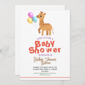 サファリシンプルーかわいい動物キリン赤ちゃんシャワー 招待状 (正面/裏面)