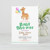 サファリシンプルーかわいい動物キリン赤ちゃんシャワー 招待状 (スタンド正面)