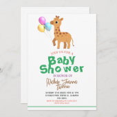 サファリシンプルーかわいい動物キリン赤ちゃんシャワー 招待状 (正面/裏面)