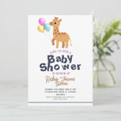 サファリシンプルーかわいい動物キリン赤ちゃんシャワー 招待状 (スタンド正面)