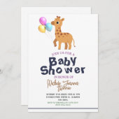 サファリシンプルーかわいい動物キリン赤ちゃんシャワー 招待状 (正面/裏面)