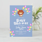 サファリシンプルーの風船かわいいライオン赤ちゃんシャワー 招待状 (スタンド正面)