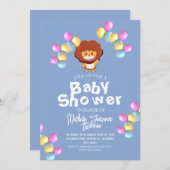 サファリシンプルーの風船かわいいライオン赤ちゃんシャワー 招待状 (正面/裏面)