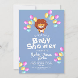 サファリシンプルーの風船かわいいライオン赤ちゃんシャワー 招待状