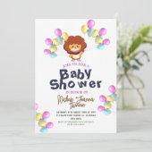 サファリシンプルーの風船かわいいライオン赤ちゃんシャワー 招待状 (スタンド正面)