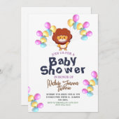 サファリシンプルーの風船かわいいライオン赤ちゃんシャワー 招待状 (正面/裏面)