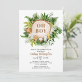 サファリジャングルああ男の子の水色ベビーシャワー 招待状 (スタンド正面)