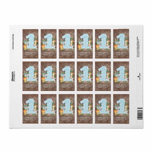 サファリジャングルおもしろいワンバースデー住所 シール (フルシート)