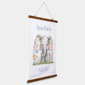 サファリジャングルかわいいゾウ青オレンジ色の花 吊り下げ型タペストリー (傾斜あり)