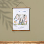 サファリジャングルかわいいゾウ青オレンジ色の花 吊り下げ型タペストリー