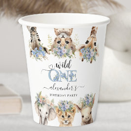 サファリジャングルかわいいブルーボーイ誕生日 紙コップ