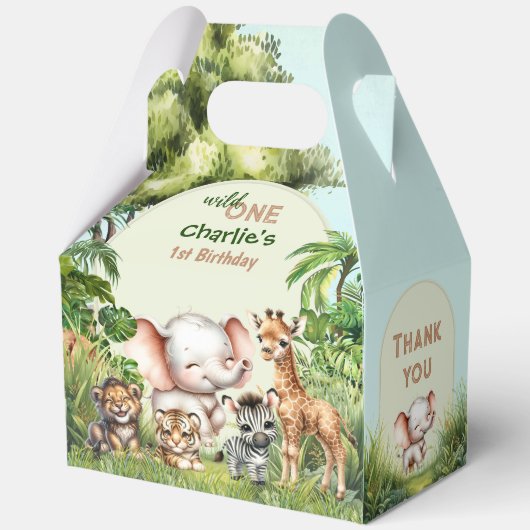 サファリジャングルかわいいワイルドワン1歳の誕生日ラージ フェイバーボックス (正面)