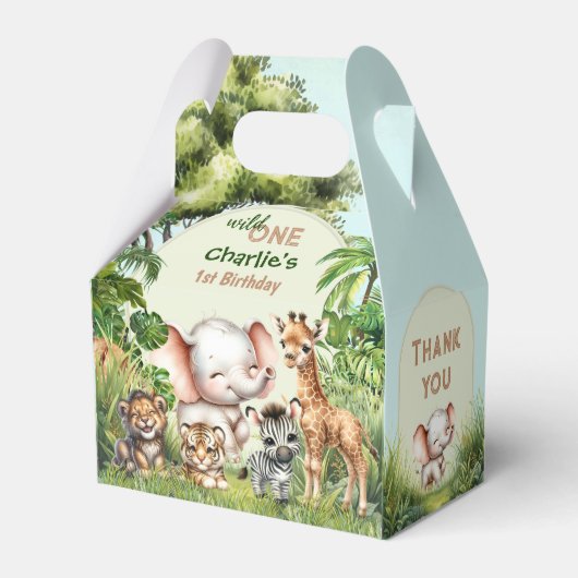 サファリジャングルかわいい動物ワイルドワン誕生日 フェイバーボックス (正面サイド)