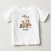 サファリジャングルかわいい動物ワイルドワン誕生日 ベビーTシャツ (正面)