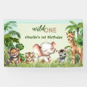 サファリジャングルかわいい動物ワイルドワン誕生日 横断幕 (横)