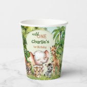 サファリジャングルかわいい動物ワイルドワン誕生日 紙コップ (裏面)