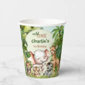 サファリジャングルかわいい動物ワイルドワン誕生日 紙コップ (正面)