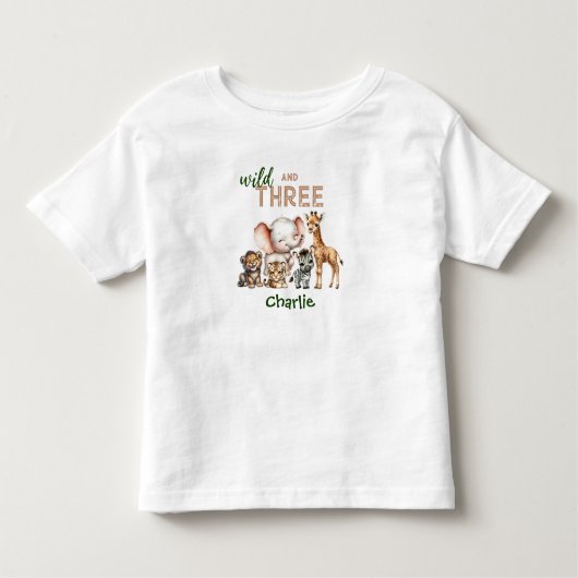 サファリジャングルかわいい動物ワイルド3歳の誕生日 トドラーTシャツ (正面)