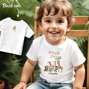 サファリジャングルかわいい動物ワイルド4歳の誕生日 トドラーTシャツ