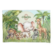 サファリジャングルかわいい野生動物グリーンブルー 枕カバー (正面)