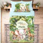 サファリジャングルかわいい野生動物グリーンブルー 枕カバー
