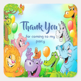 サファリジャングルと笑顔の動物ありがとう スクエアシール