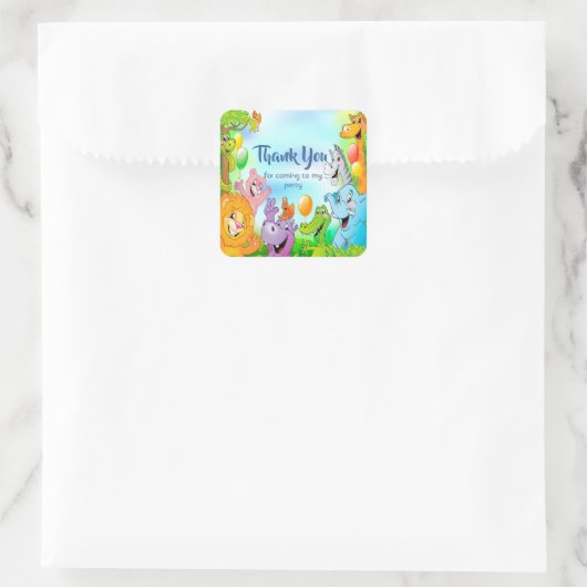 サファリジャングルと笑顔の動物ありがとう スクエアシール (バッグ)