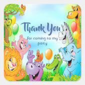 サファリジャングルと笑顔の動物ありがとう スクエアシール (正面)