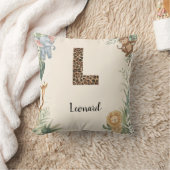 サファリジャングルのイニシャル入りネーム刺繍L Nursery クッション (ブランケット)