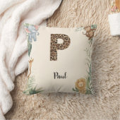 サファリジャングルのイニシャル入りネーム刺繍P Nursery クッション (ブランケット)