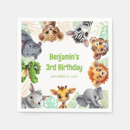 サファリジャングルの動物の子供の誕生日パーティー スタンダードカクテルナプキン