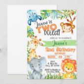 サファリジャングルの少年2歳の誕生日招待状。 招待状 (正面/裏面)