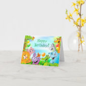 サファリジャングルの笑顔の動物ハッピーバースデー カード (黄色い花)