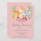 サファリジャングルアニマルガールベビーシャワー招待状 招待状 (正面/裏面)