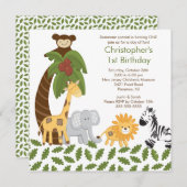 サファリジャングルアニマルキッドバースデーパーティーへの招待 招待状 (正面/裏面)