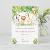 サファリジャングルアニマルズグリーンフォレスト誕生日ベビー サンキューカード (スタンド正面)