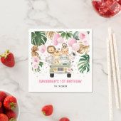 サファリジャングルアニマルズピンクフローラガール誕生日 スタンダードカクテルナプキン (インサイチュ)