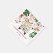 サファリジャングルアニマルズピンクフローラガール誕生日 スタンダードカクテルナプキン (角)