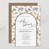 サファリジャングルアニマルズブラウンアーチベビーシャワー 招待状 (正面/裏面)