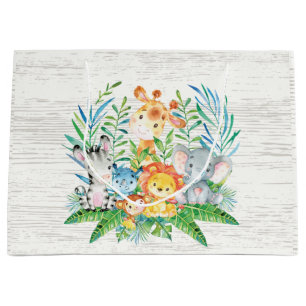 サファリジャングルアニマルズベビーシャワー抱き枕 ラージペーパーバッグ