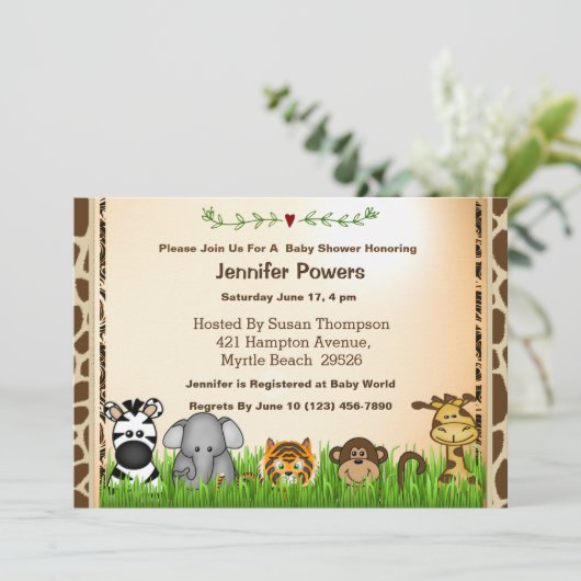サファリジャングルアニマルズベビーシャワー招待状 招待状 (スタンド正面)