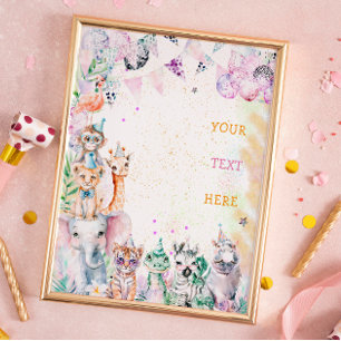 サファリジャングルアニマルズワイルドガールバースデーパーティー ポスター