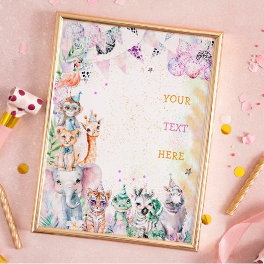 サファリジャングルアニマルズワイルドガールバースデーパーティー ポスター