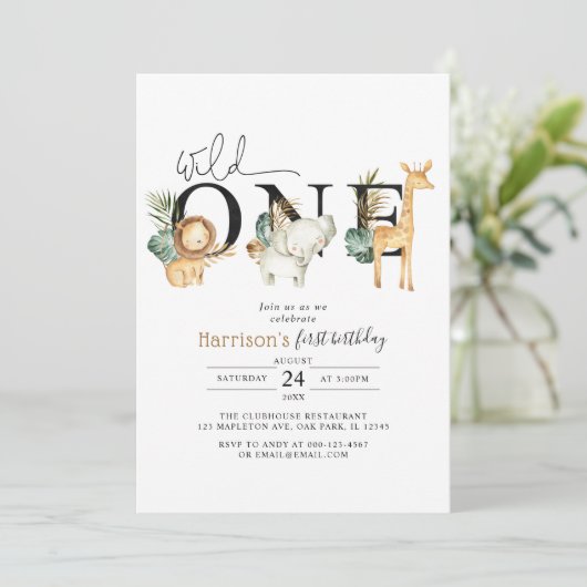 サファリジャングルアニマルズワイルドワンファースト誕生日 招待状 (スタンド正面)